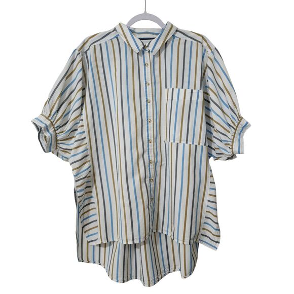 Pilcro Tops - Pilcro Painter Buttondown Shirt Womens L White Blue Black Brown Anthropologie